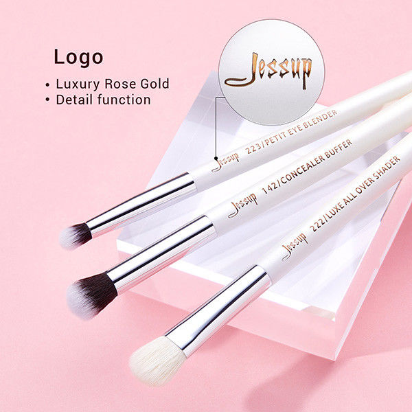 Jessup 15pcs Pearl White/Silver Aluminium Ferrule Eyeshadow Eyebrow Shader Makeup Brush Set T237