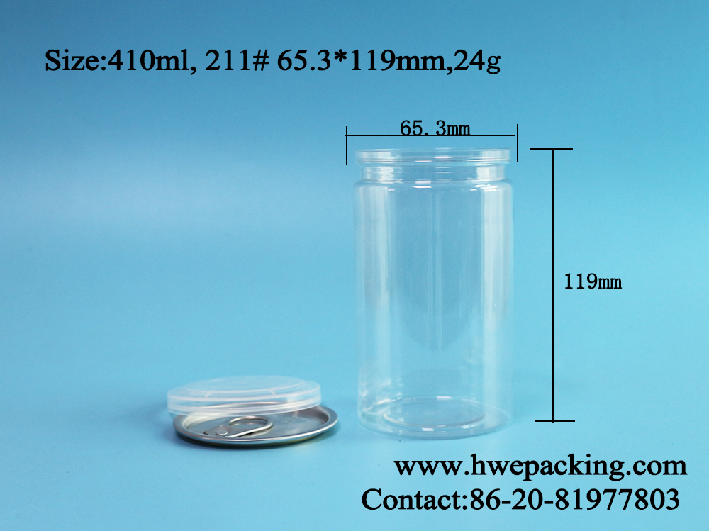 410ml 211# Easy Open Empty clear Plastic Pet Can For Food Leak Proof