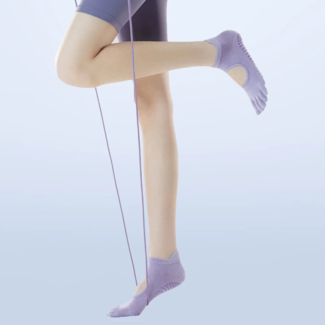 Ladies Plain Non Slip Yoga Socks Backless 5 Toe Grip Pilates Socks