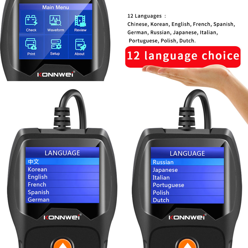 Black Accurate Solar Car Battery Tester OBD2 12v Battery Analyser Kw600