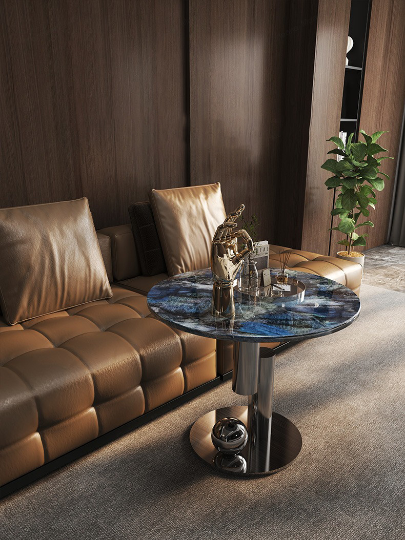 SS Edge Marble And Gold Sofa End Table Telephone Table