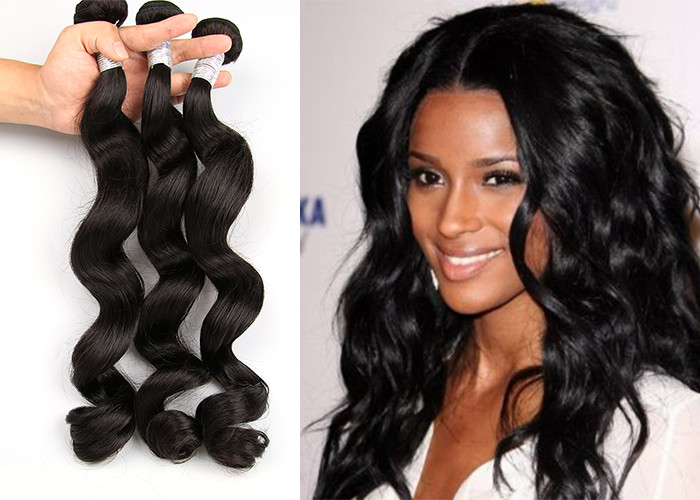 100% Human 7A Grade Human Hair , Peruvian Loose Wave Hair Bundles