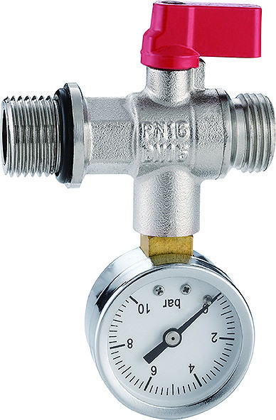 6000 Nickel Plated Manifold Parts Brass Test Valve Ball Type DN15 Male x Male Threaded with Bottom Pressure Meter Outlet
