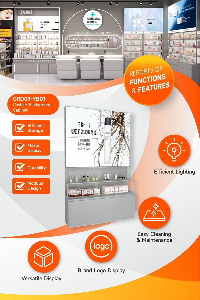 GDR09-YB01 Retail Display Counter with 80mm Soft Film Light Box and LED Light Strips for Cosmetics Retail Stores