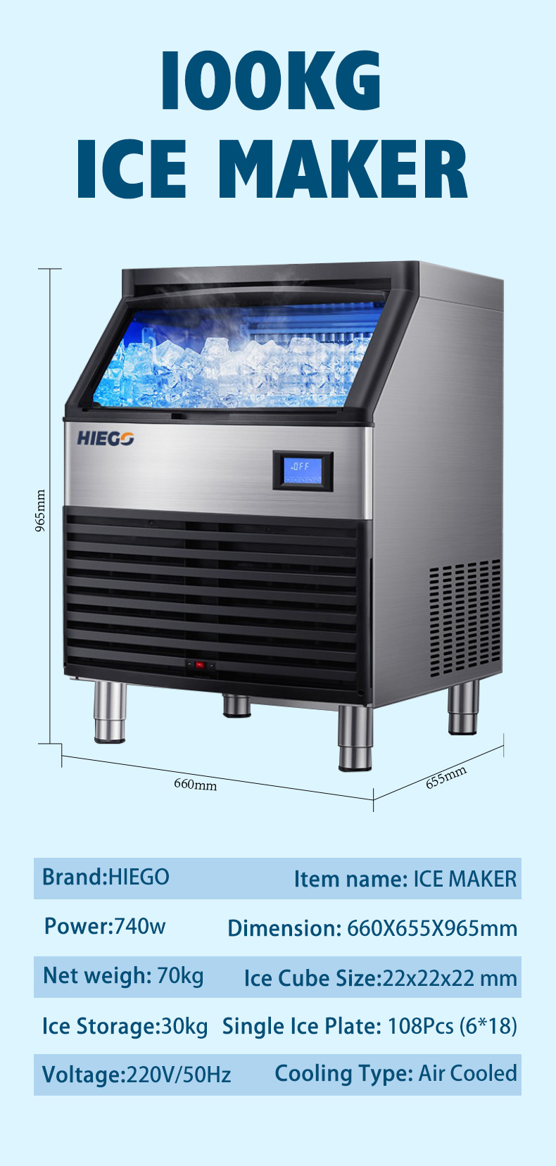 80kg Automatic Water Flowing Vertical Bolck Cube Ice Maker Making Machine