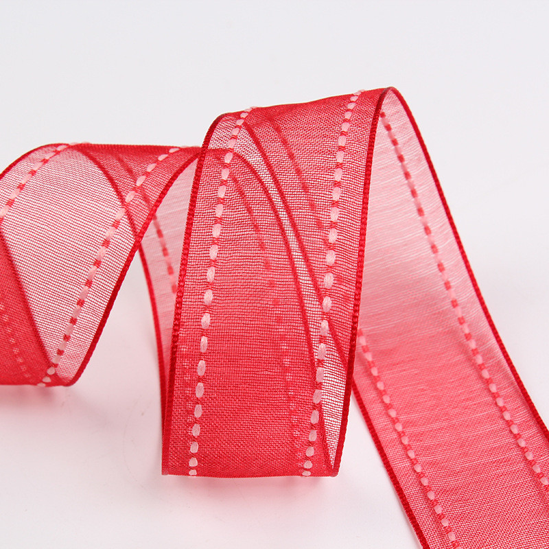 25mm|38mm Stitched Edge Polyester Organza Ribbon for Flower Gift Packing