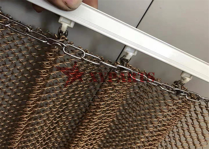 Anodized Aluminium Flexible Metal Mesh Curtains Gold Color For Architectural Decoration