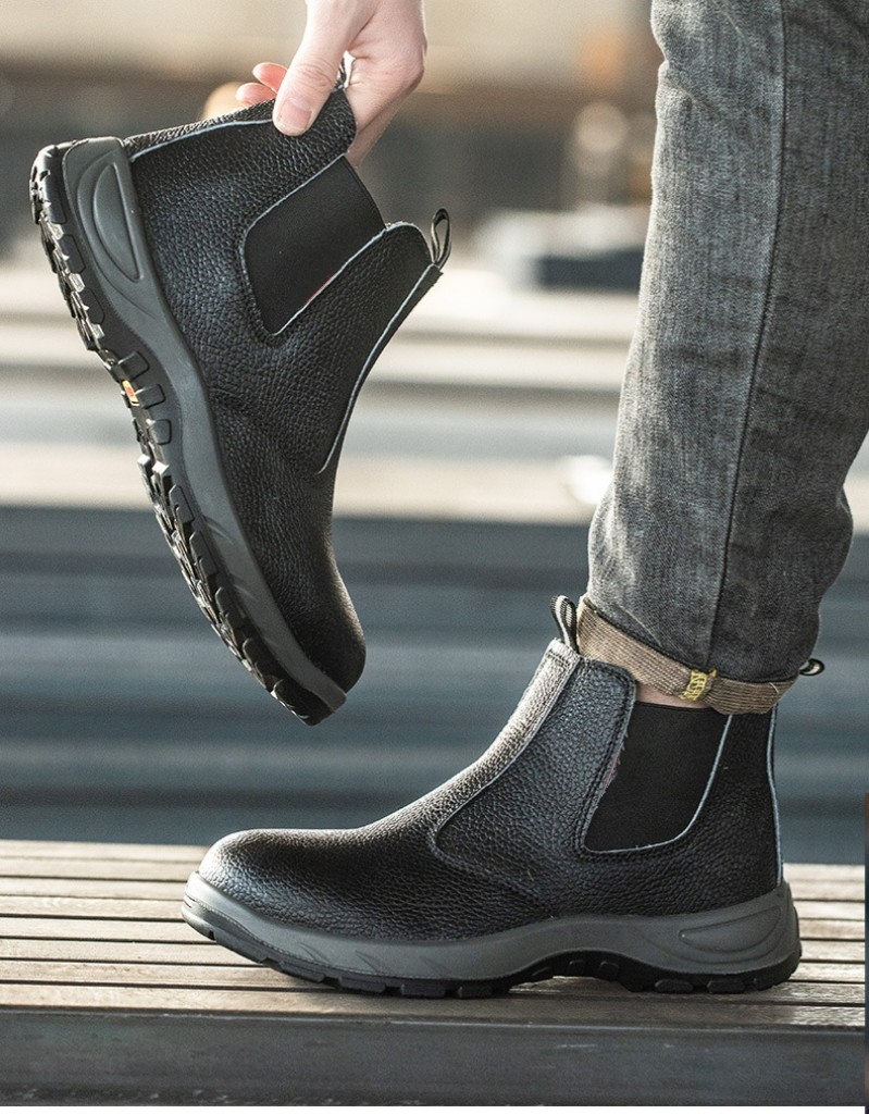 Beef Tendon Sole Work Boots With Microfiber Leather And Steel Toe