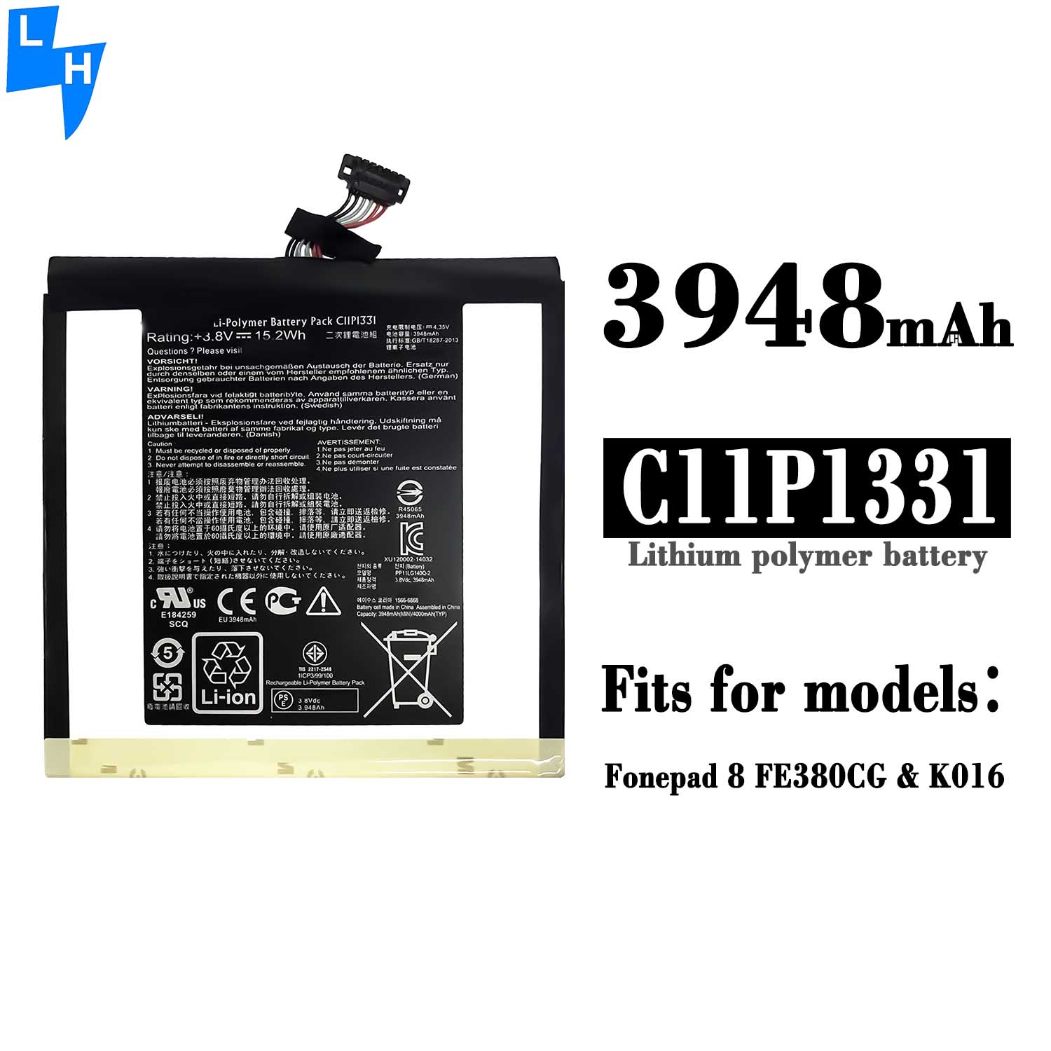 Li-Polymer C11P1331 3.8V 3948mAh Rechargeable Battery for ASUS Fonepad 8 FE380CG K016