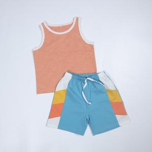 Buy cheap Teen Boys Streetwear French Terry Patchwork Outfit Set 250gsm Color Tank And Short Set product