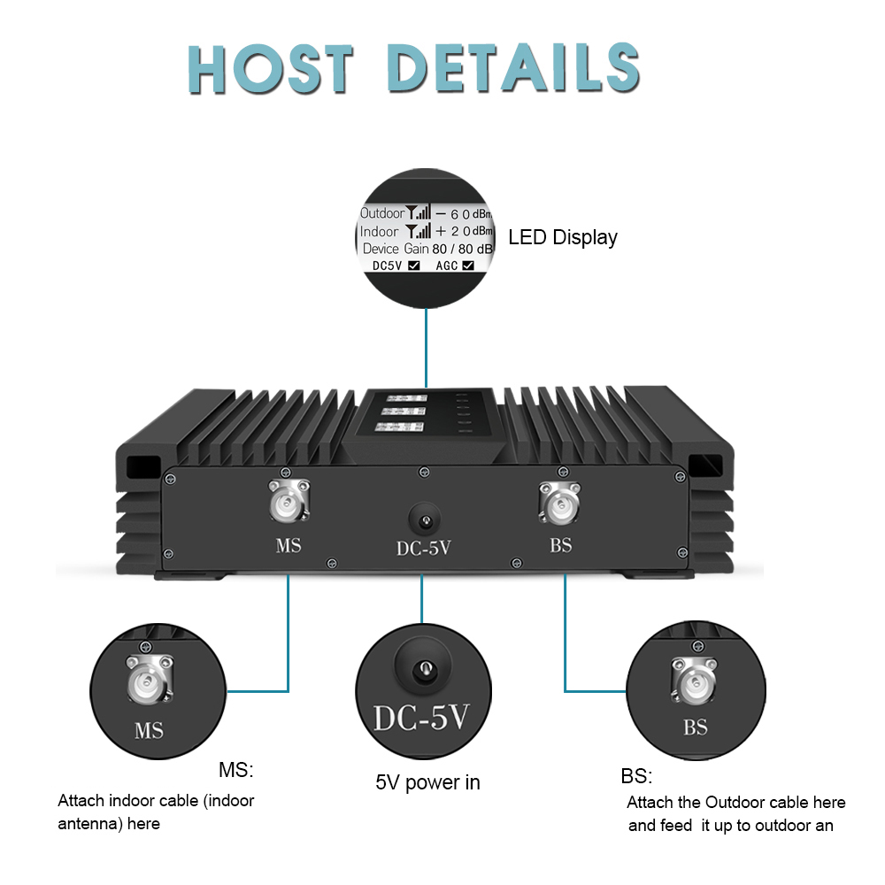 80dB Gain Multi Band Cell Phone Signal Booster 800MHz 900MHz 1800MHz