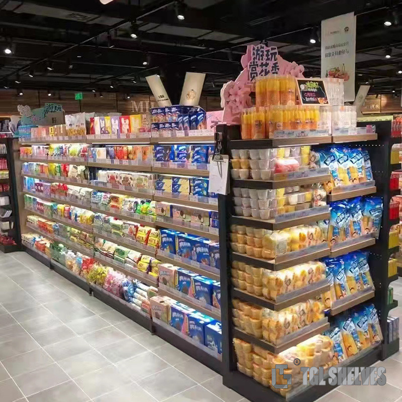 Cold Rolled Steel Supermarket Shelf Rack , TGL Economic Grocery Display Shelves