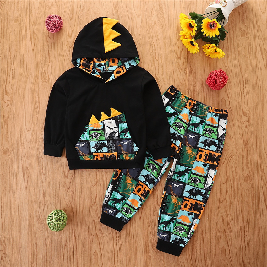 Spring Autumn Boys Casual Spring Children'S Clothing Dinosaur Printed Suit Hoodie