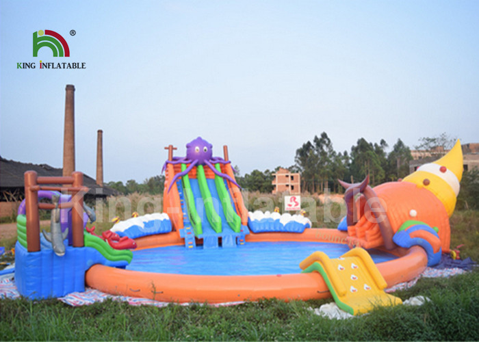 Commercial 3 In 1 Inflatable land Water Parks With Swimming Pool Slide For Party