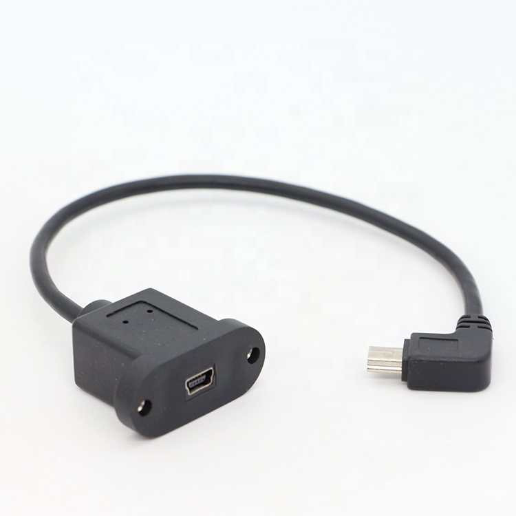 Screw Locking 90 Degree Right Angle Male to Female Mini USB Panel Mount Extension Cable