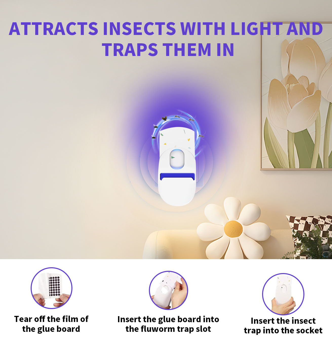 JZ Pest Control Indoor Household Plug in Style UVA LED Blue Light Electric Power Automatic Fly Catcher