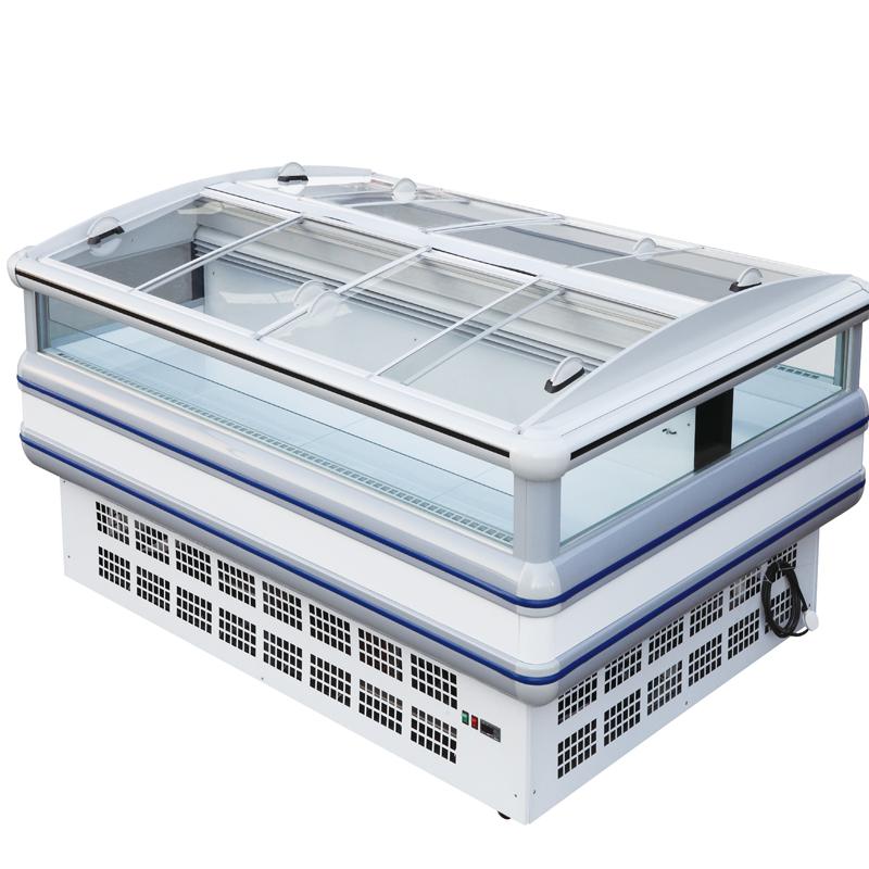 Refrigeration Condensing Unit Island Display Freezer With Night Curtain