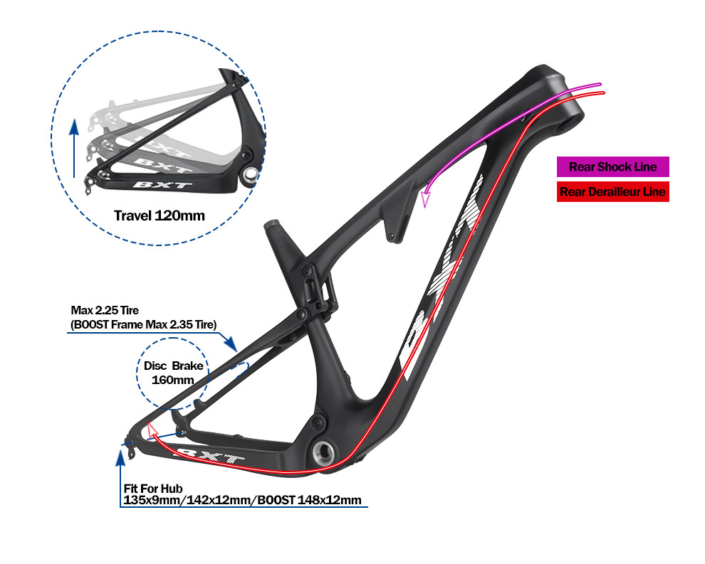 Trail Carbon Mountain Bike Frame Full Suspension 29er Disc Brake