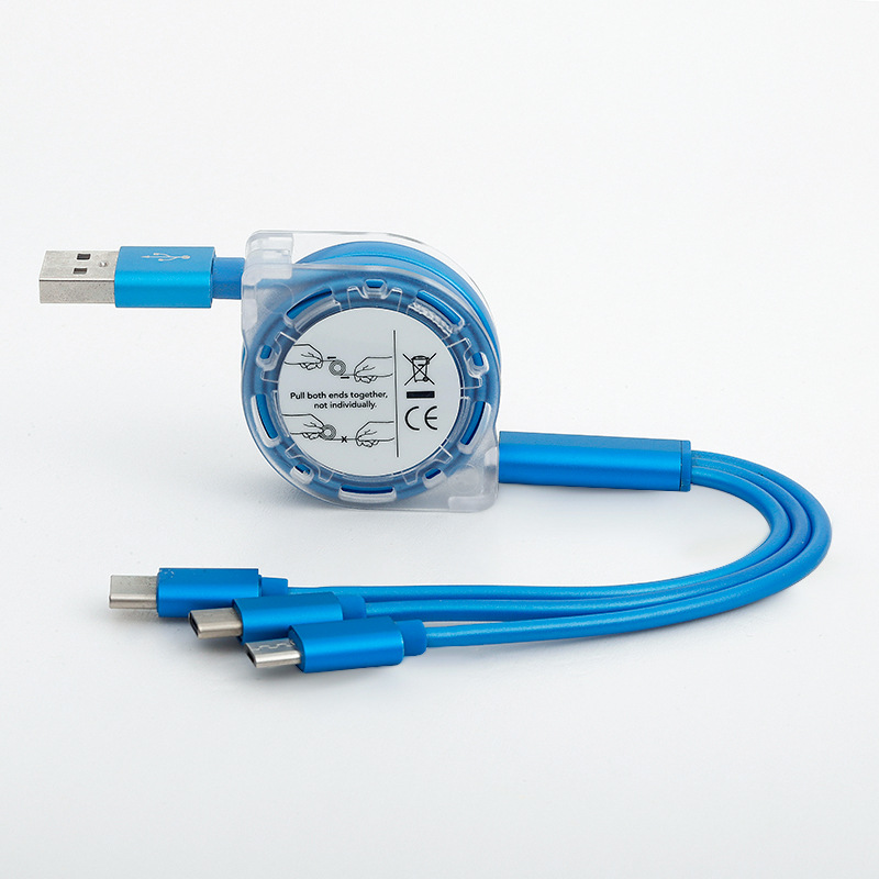 3A Fast Charging Type-C USB Cable For iPhone Charger Data Cables 3 in 1 Retractable