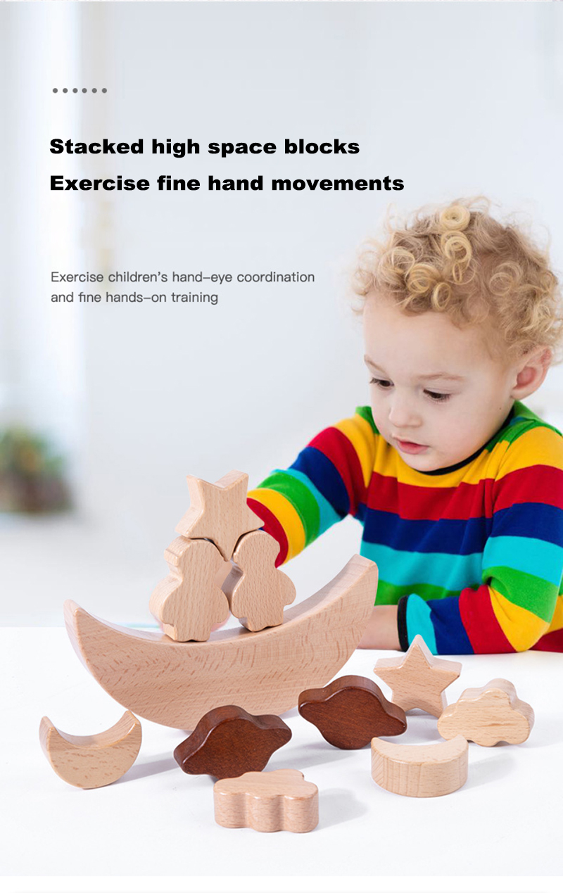 Montessori Children's Educational Toys Wooden Blocks Stars Moon Stacked Blocks Wooden Toy Diy Baby Balance Training Cons