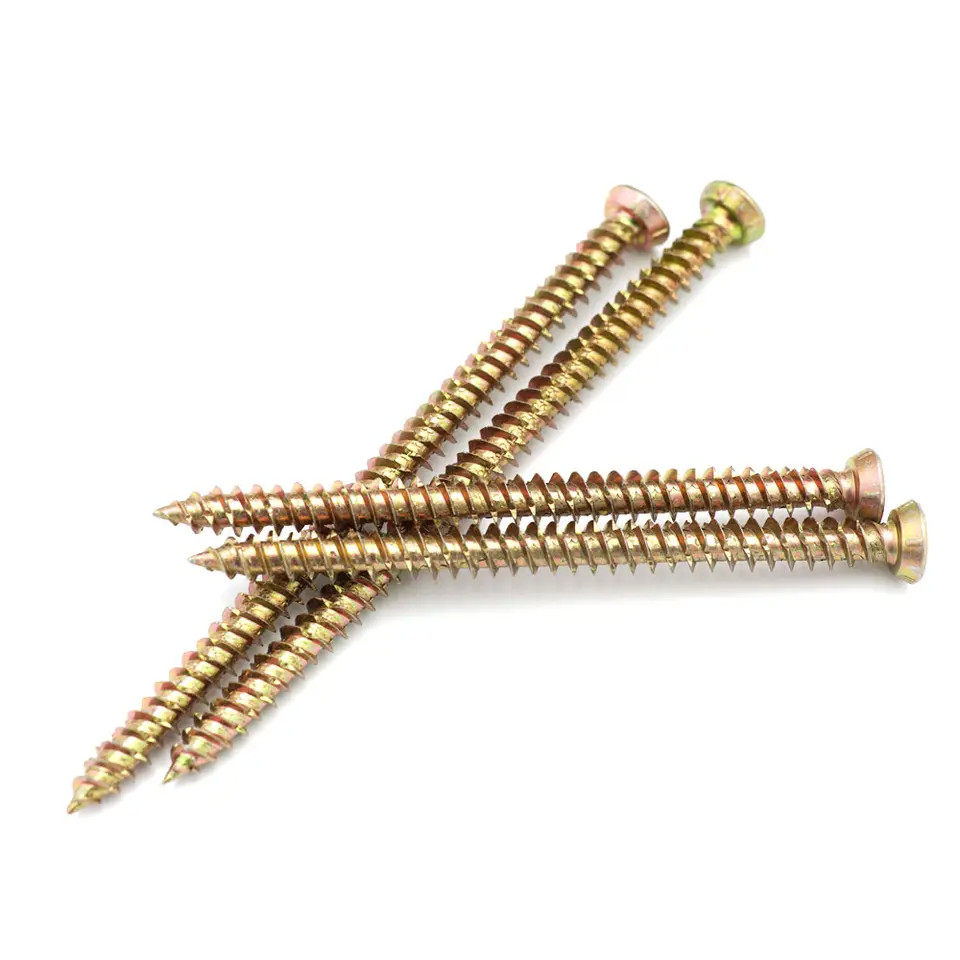 Yellow Zinc Plated Carbon Steel Chipboard Screws Full Threaded Steel Sharp Fastener