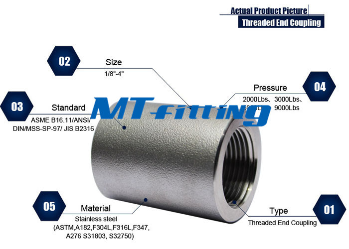 Threaded End F304 / 304L 2 inch 3000LBS Stainless Steel Reducing Coupling Forged Fittings