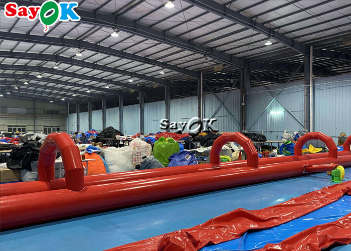 Outdoors Water Inflatable Slides PVC Tarpaulin Inflatable Water Slide Tiled On Flat Ground 60x2m