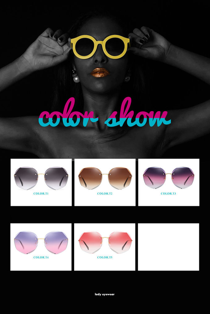 Colorful Gradient Lens Rivets Fashion Rimless Women Sunglasses