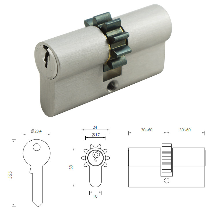 Gear Cam Brass Mortice Lock Cylinder Matt Chrome , Speical Door Lock
