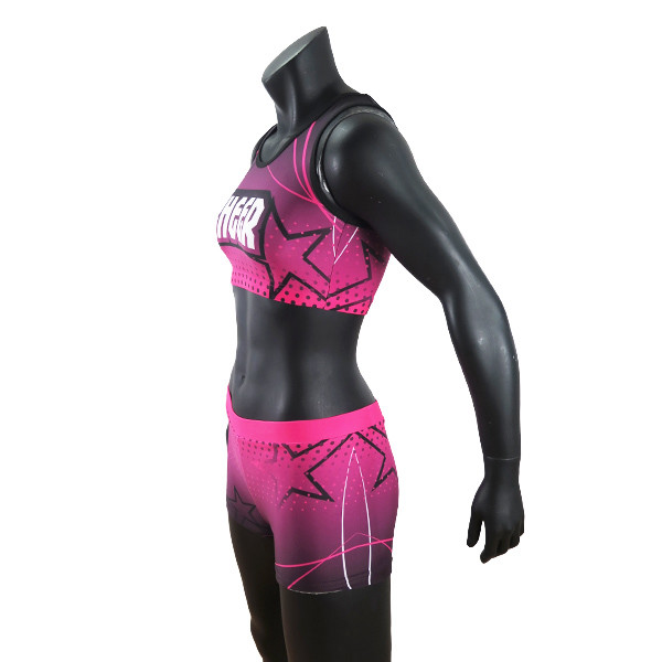Custom Sublimation Girls Cheer Dance Clothes Crop And Shorts Pink Color