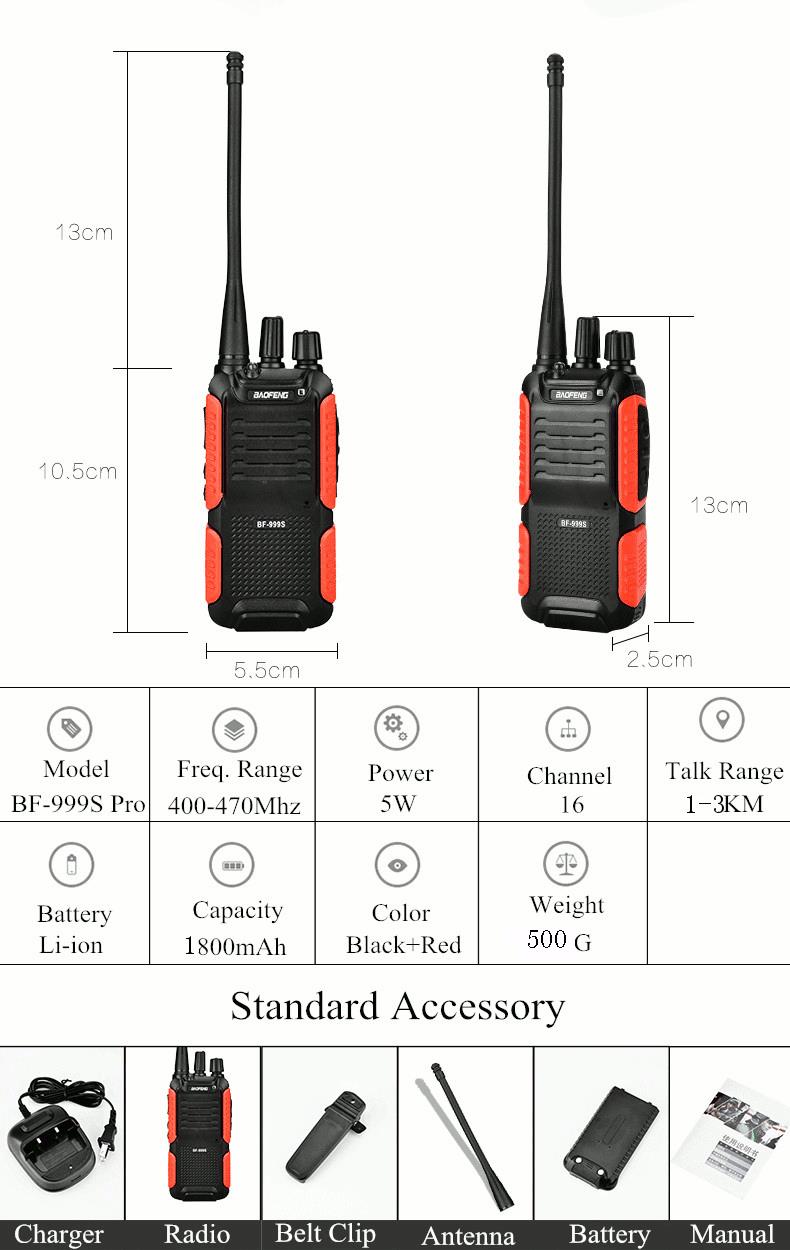 Baofeng 999S Long Range Walkie Talkie Single Band Two Way Radio Interphone