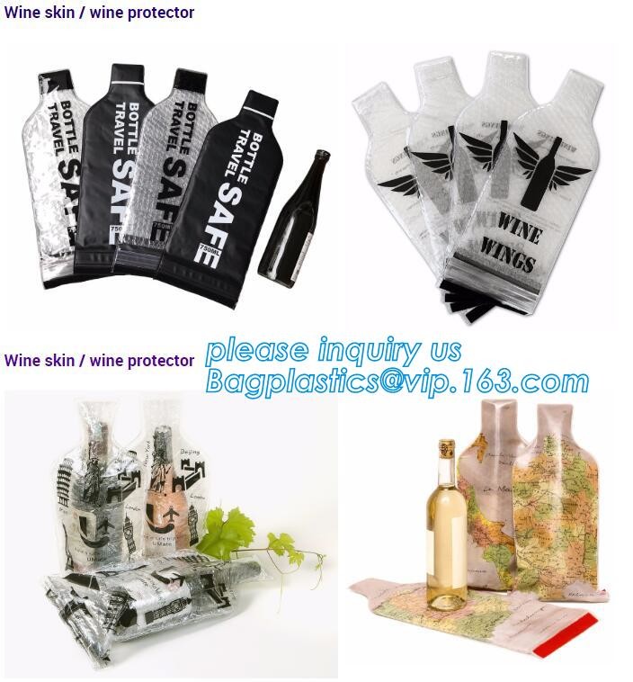 Zip lockk bottom leakproof reusable wine bottle protector 3 pack bubble travel protective bag,USA Amazon WineSkin Protecto