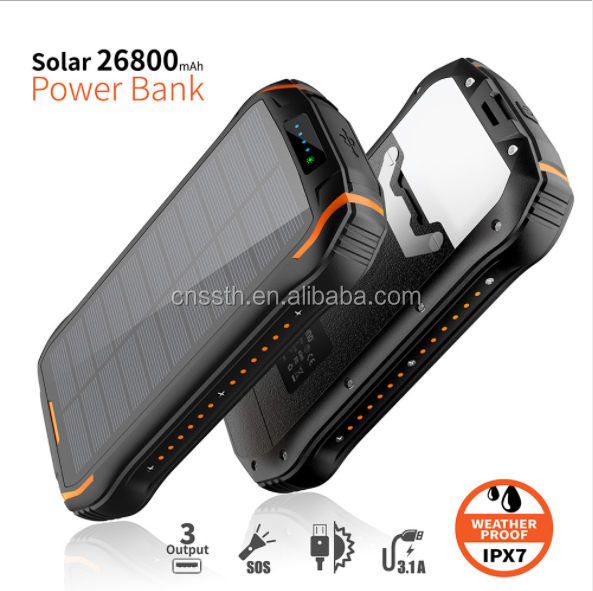26800mAh Portable Solar Powerbank With Wireless Function IPX7 Waterproof