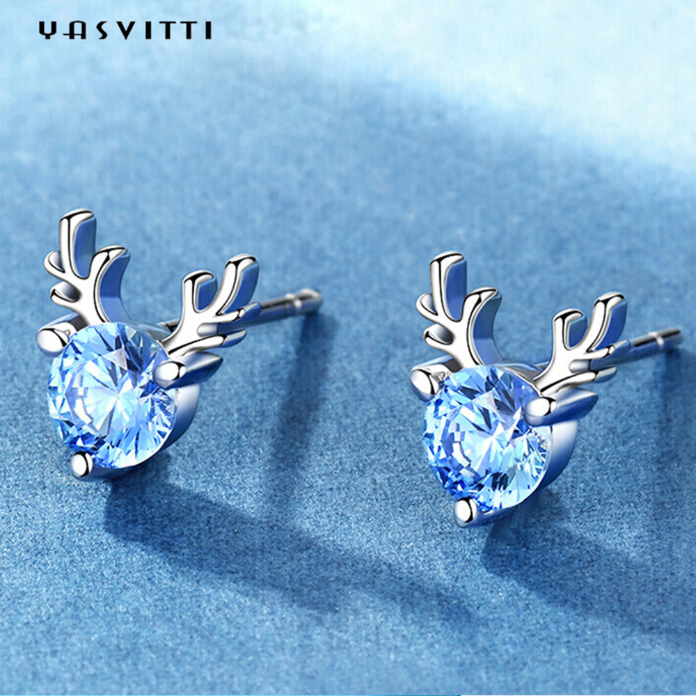 92.5% 1.5g Antler Sterling Silver Jewelry Sets SGS Love Earring Set Blue Antler