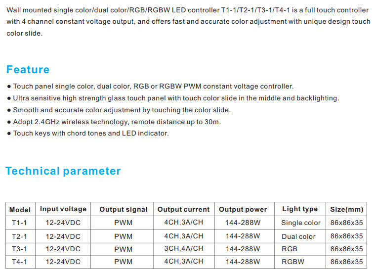 DC12-24V Rgb Touch Panel Controller