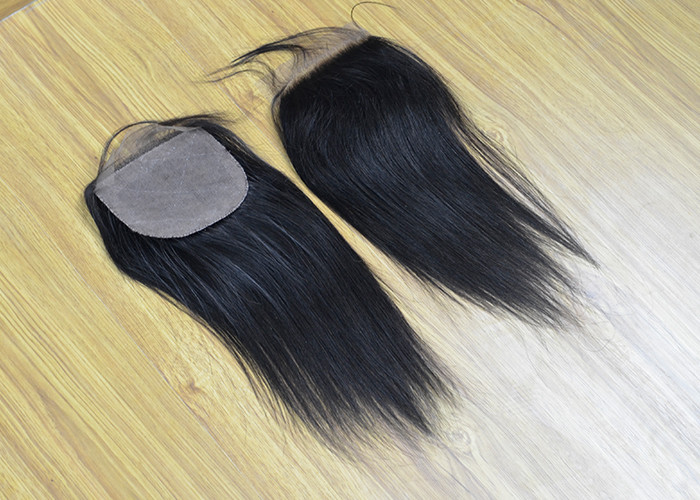 Virgin Human Hair Lace Closure , Full Density Clip In Human Hair Extensions Middle Part Silky Straight