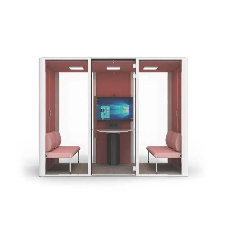 4 Person Soundproof Office Pod White Pink Ventilation Soundproof Meeting Booth