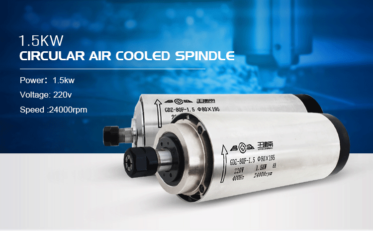 Inverter Drive 1.5KW Air Cooled Spindle Motor Round Type 24000rpm 400HZ for Woodworking Engraving and Milling
