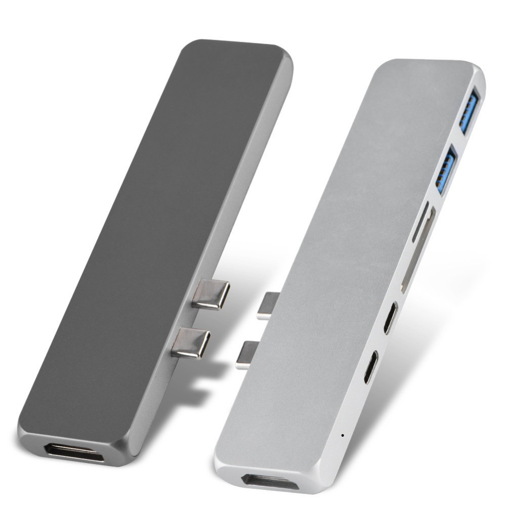 2018 Aluminum Thunderbolt 3 USB-C Hub USB Driver 7 Ports Dual Type C Hub 4K Type C Docking for MacBook Pro 13''15'