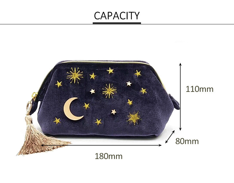 Zipper Embroidery Moon Star Cotton Custom Cosmetic Bag