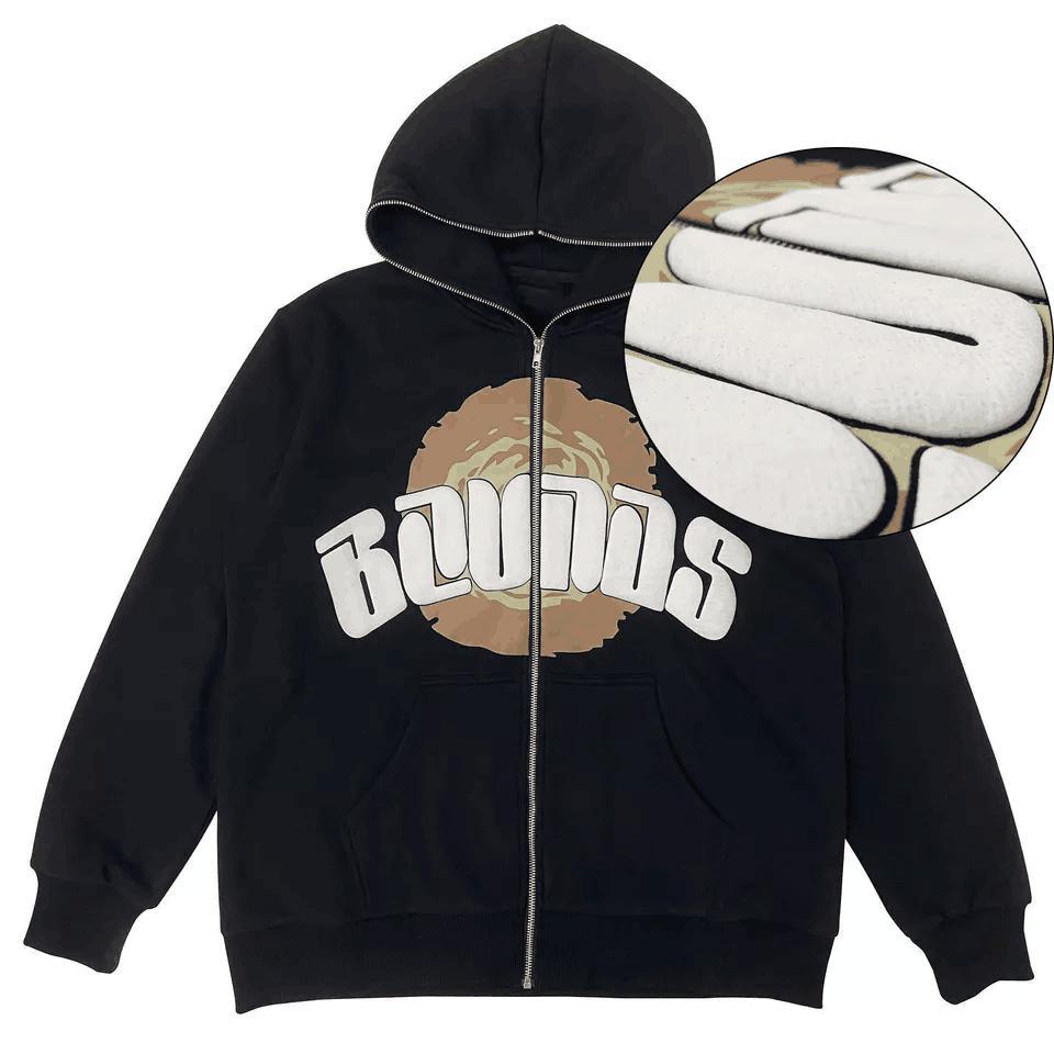 Custom Wholesale 100% Cotton Premium 3D Full Zip up Puff Print Hoodie