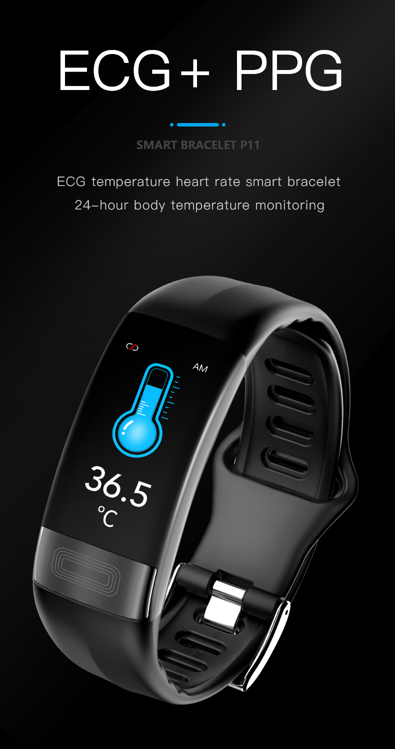 Detecting PPG ECG Temperature Bracelet IP67 Smart Bracelet Heart Rate Blood Pressure
