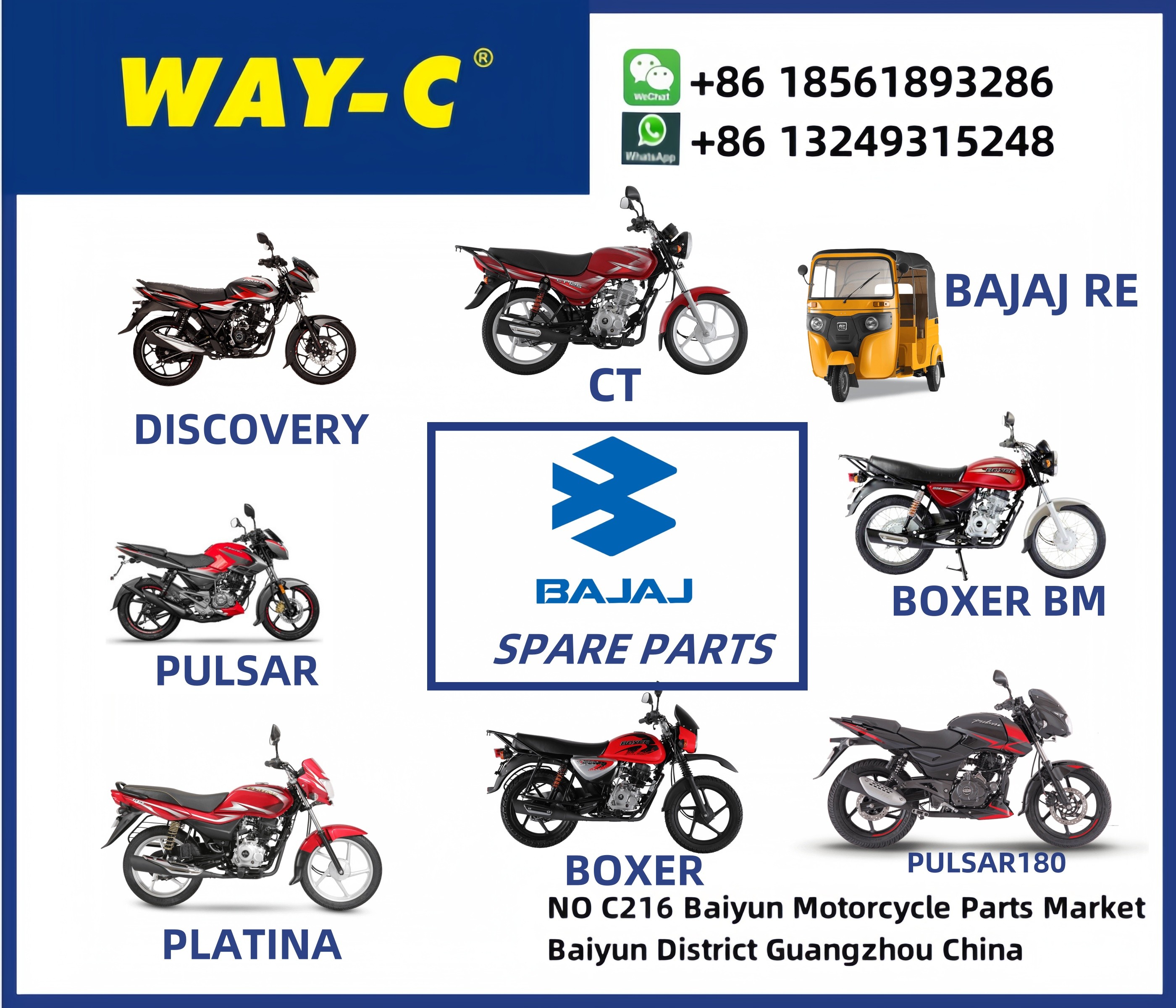 WAY-C Tricycle Motorcycle Spare Parts TVS BAJAJ HONDA HAOJUE YAMAHA SUZUKI