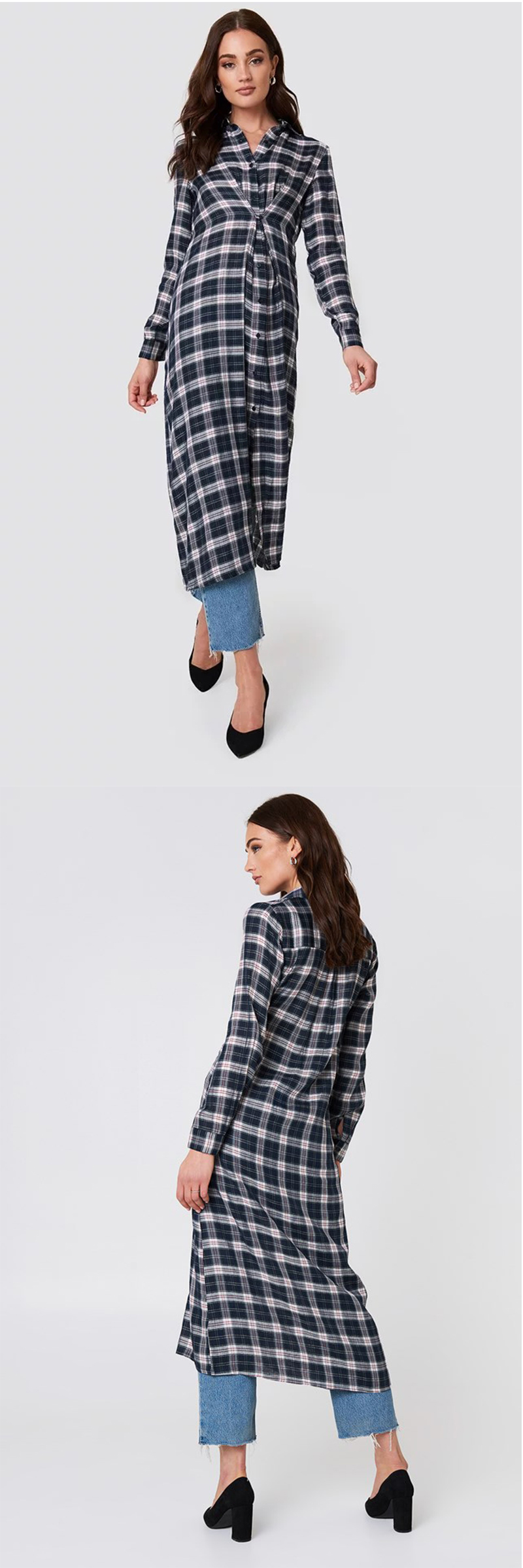 2019 New Arrivals Buttoned Asymmetric Shirt Dress Blue Dress Autumn Women