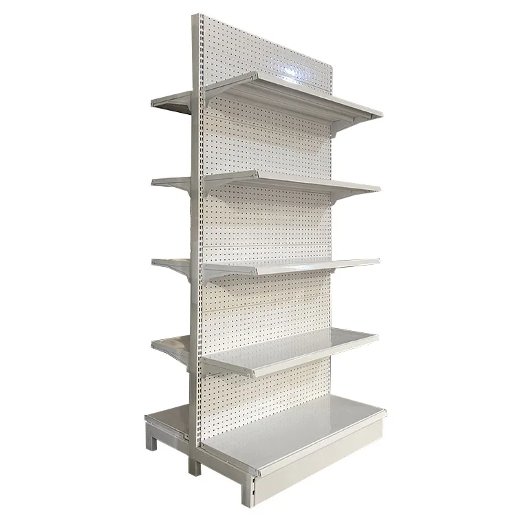 Factory Custom Size Color logo double side white supermarket market gondola retail store rack shelf