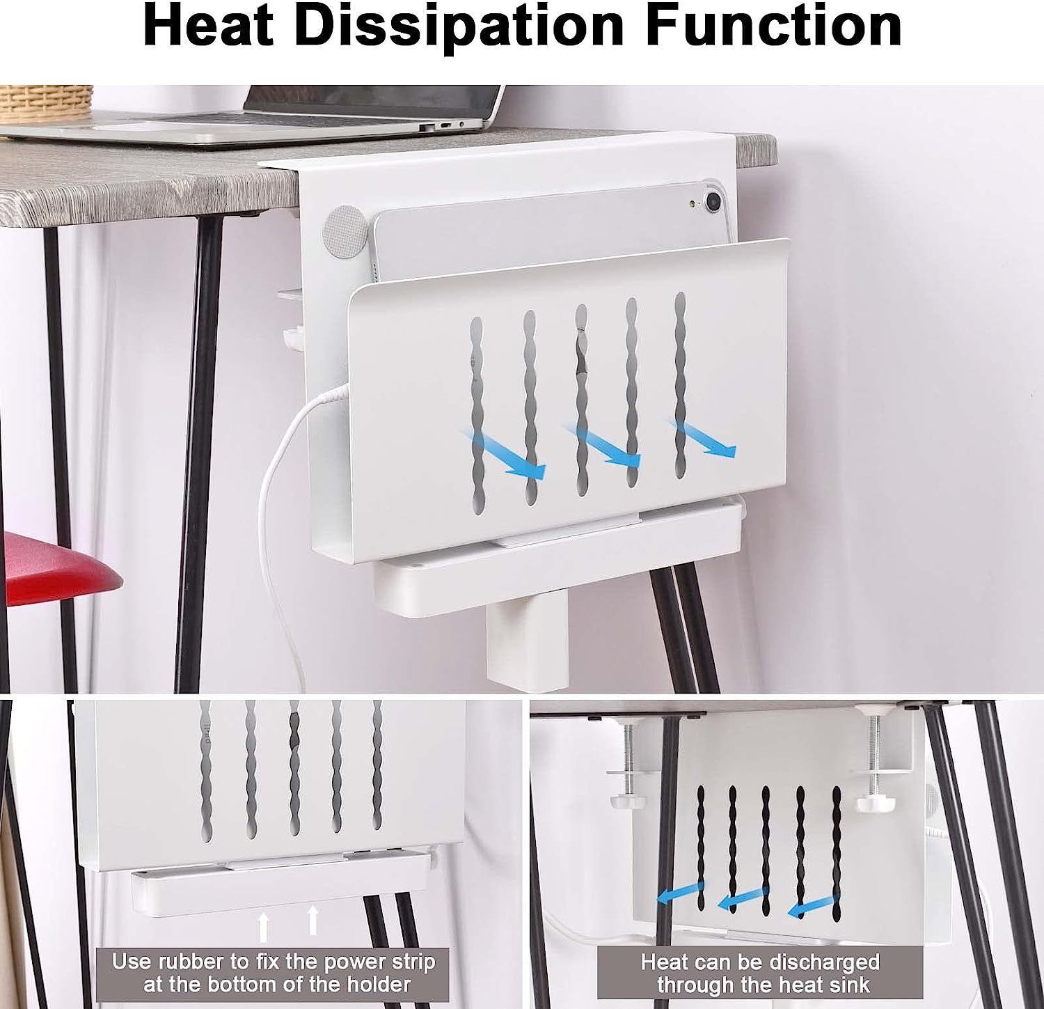 Desk Side Storage Hanging Desk Organizer White Document Shelf for Office and Home