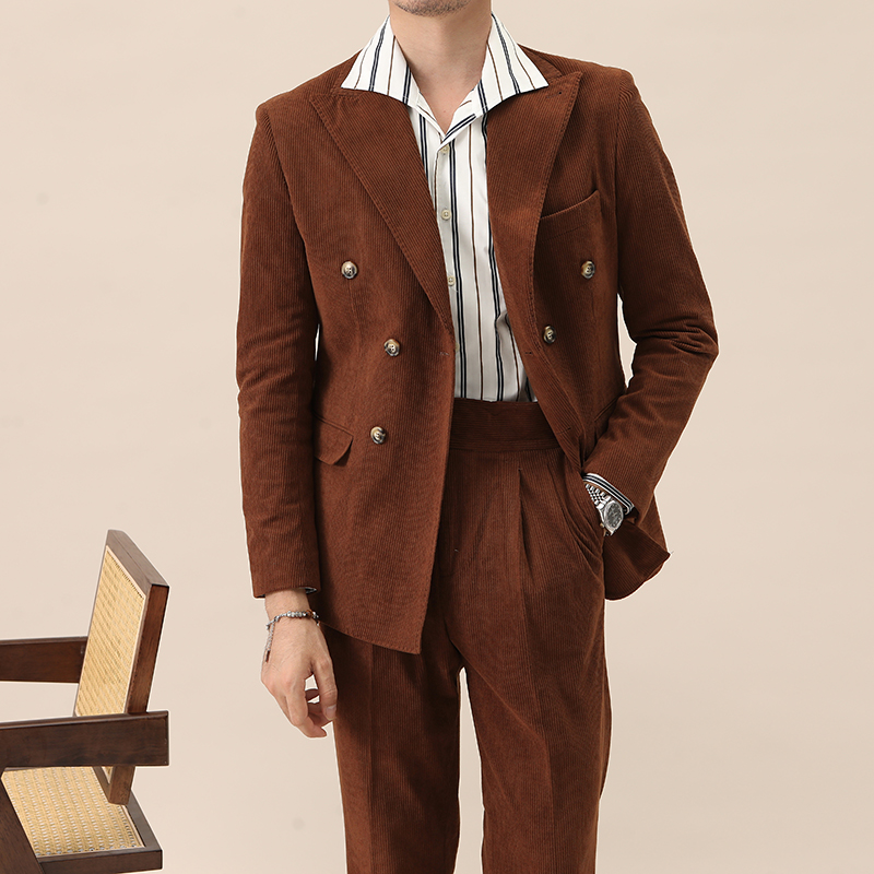 Weaving method woven Winter Thick Corduroy Italian Peaked Lapel Suit for Men's Gentry