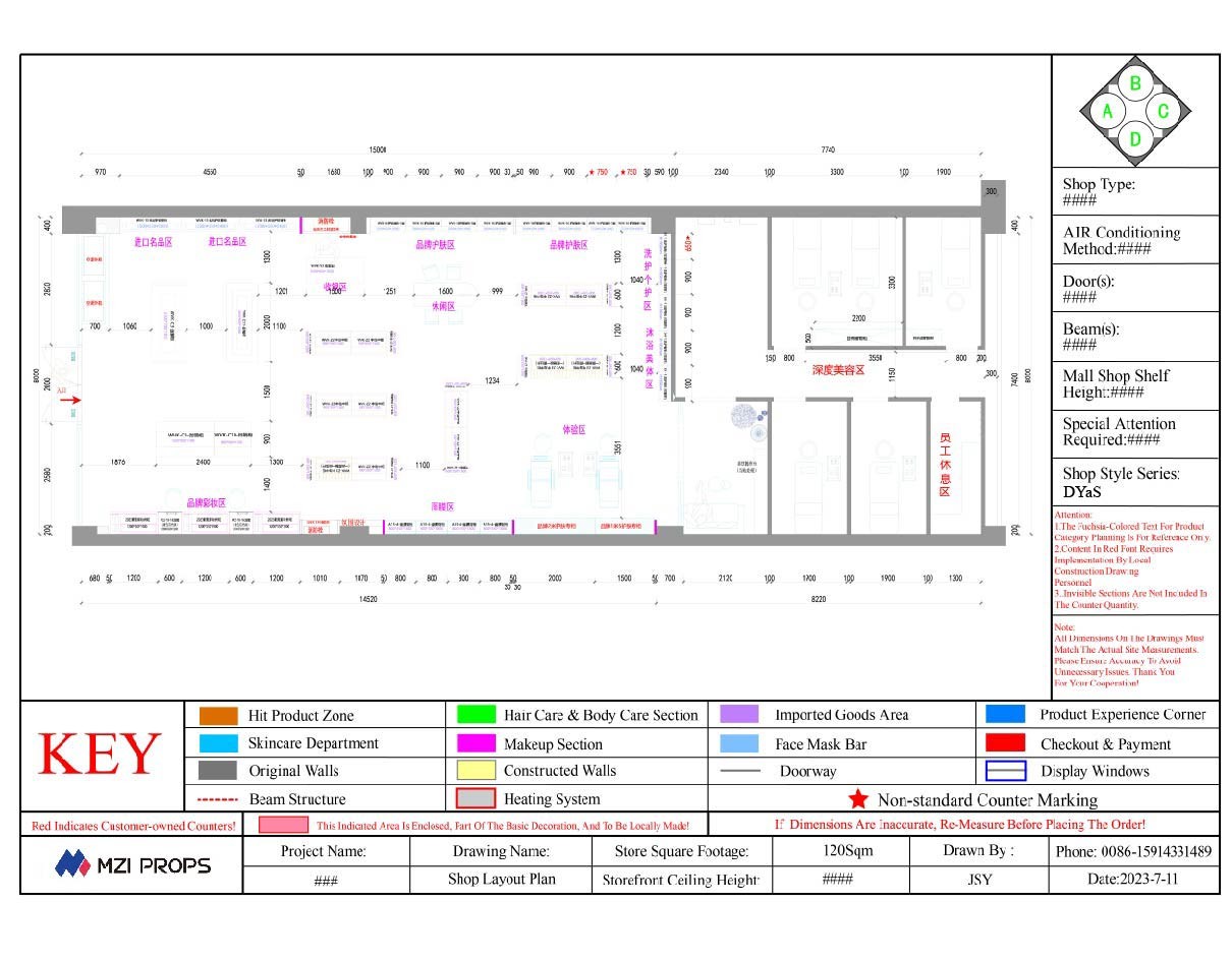 02-DYaS001, Les Classiques Series Beauty Store in Hebei featuring 54 Main Fixtures within 120 Sqm and Approx. $18,211 Budget