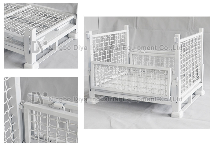 White Steel Folding Turnover Box , Industrial Steel Metal Storage System