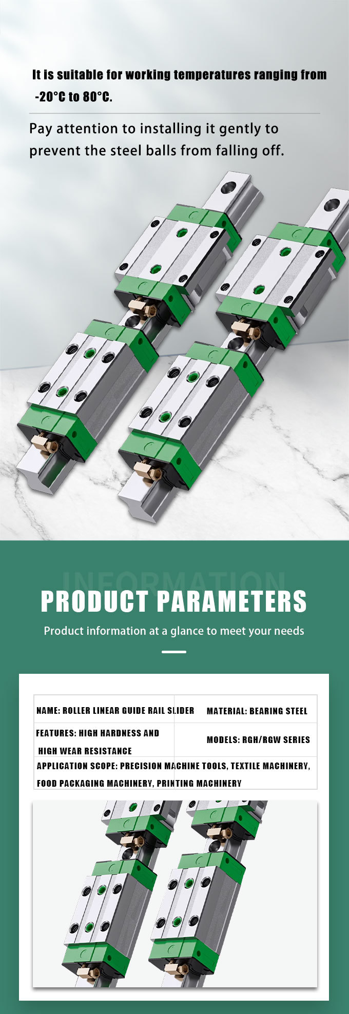High Speed Recirculating Ball Linear Guide 15mm63mm Linear Rail Guide Slide Preload Adjustable